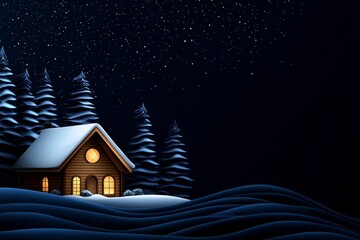 Fototapeta premium Minimalist depiction of snow falling on a house, capturing the cozy, quiet atmosphere of winter evenings, symbolizing warmth and simplicity