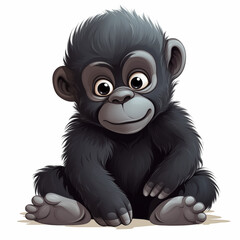 Obraz premium Cute cartoon baby gorilla sitting and smiling cheerfully in a playful pose on a neutral background