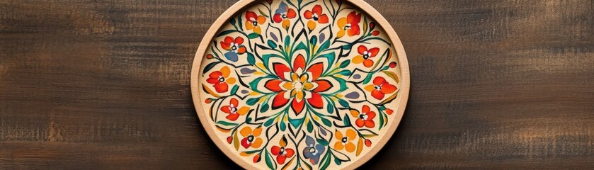 A beautiful, handcrafted plate featuring vibrant floral patterns, perfect for decor or serving. Ideal for cultural or artistic themes.