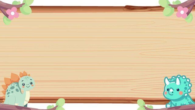 Dino with wooden board, 2d looping animation