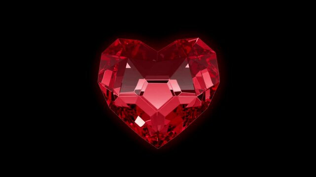 Animation red gem heart shape on black background.