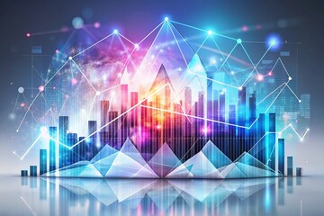 Obraz premium Holographic Double Exposure Chart Graph Design on White Background for Data Visualization and Infographics