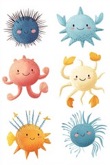 Fototapeta premium Charming underwater creatures bring joyful smiles to ocean depths with colorful playfulness and unique personalities