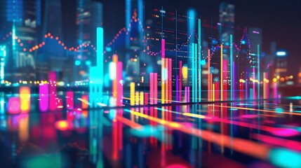 Vibrant Colorful Financial Data Visualization at Night