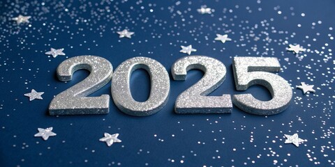 Naklejka premium Happy New Year 2025 greeting card with text and christmas decorations