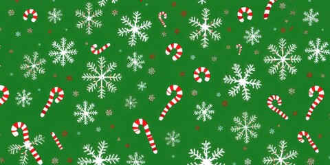A festive Christmass seamless pattern featuring traditional holiday motifs such as ornaments, candy canes, and snowflakes, background, stationery
