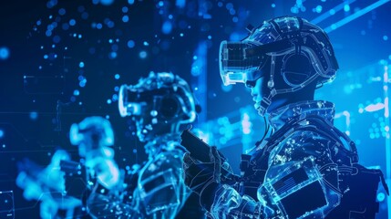 Fototapeta premium Trainees in the military can go through realistic war simulations thanks to the combination of 5G connectivity and virtual reality technology to improve their combat skills.
