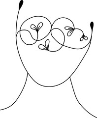 Line arte rosto com folhas simétrico bonito