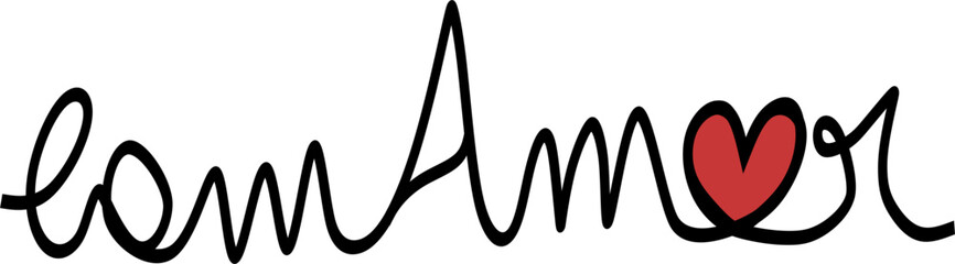 Line arte escrito por extenso cursivo a frase Com Amor em Portugues
