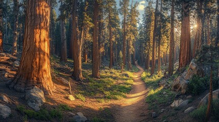 Fototapeta premium Giant Sequoia Forest Pathway: Explore Nature's Beauty