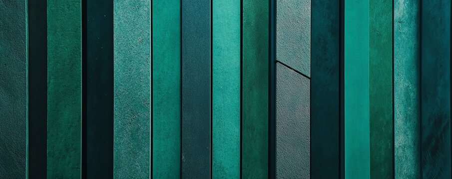Motif g&eacute;om&eacute;trique de lattes verticales en d&eacute;grad&eacute; de vert &eacute;meraude et turquoise.