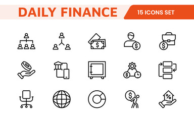 Personal Finance Icon Set. Sleek and intuitive icons for budgeting; saving; and investing; perfect for financial apps; tools; and websites to empower users in managing their money effectively.