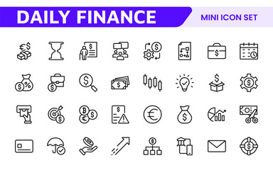 Personal Finance Icon Set. Sleek and intuitive icons for budgeting; saving; and investing; perfect for financial apps; tools; and websites to empower users in managing their money effectively.
