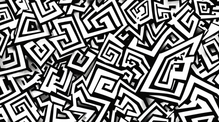 Abstract Black and White Patterns With Spirals and Zigzags Creating a Dynamic Visual Effect in a Modern Art Style