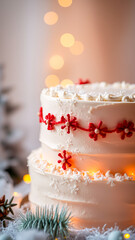 Fototapeta premium frosted cake decorated with red snowflakes