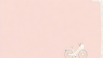 A simple, minimalist illustration of a white bicycle on a pink background.
