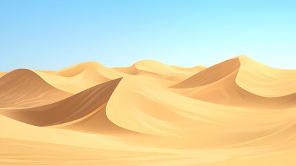 A vast, golden desert landscape under a clear blue sky.