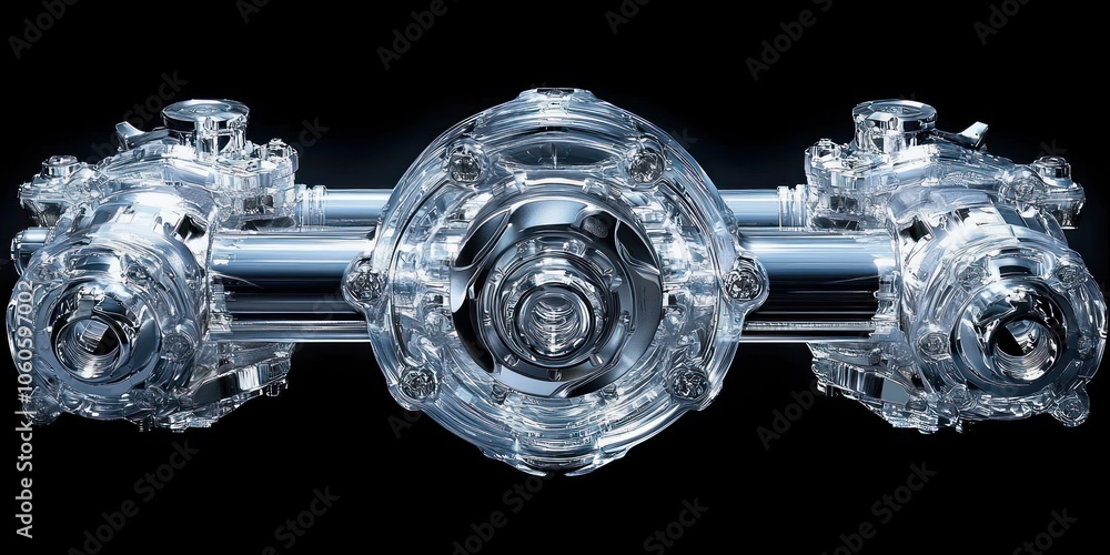 Poster transparent metallic engine with three cylinders