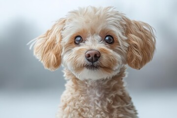 adorable toy poodle sitting happily giving paw against a clean white background radiating joy and playfulness ideal for showcasing a beloved pets charm