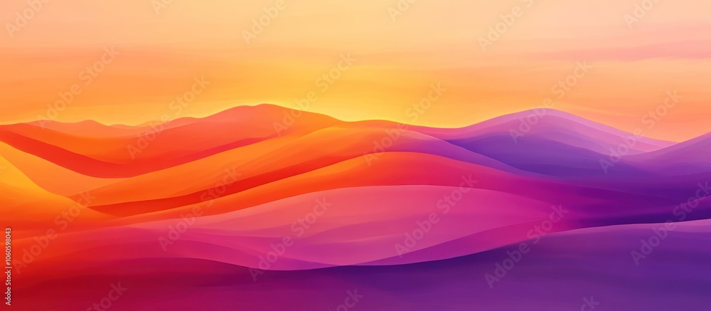 Poster abstract colorful gradient background of undulating hills with a warm sunrise in the background.