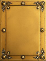 A close-up shot of a shiny yellow brass metal plate border with intricate etchings, shiny