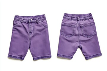 Front and back view of neutral purple men's denim shorts