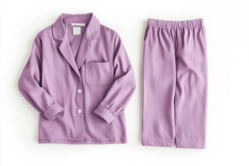 Front and back view of neutral purple pajama set on white background