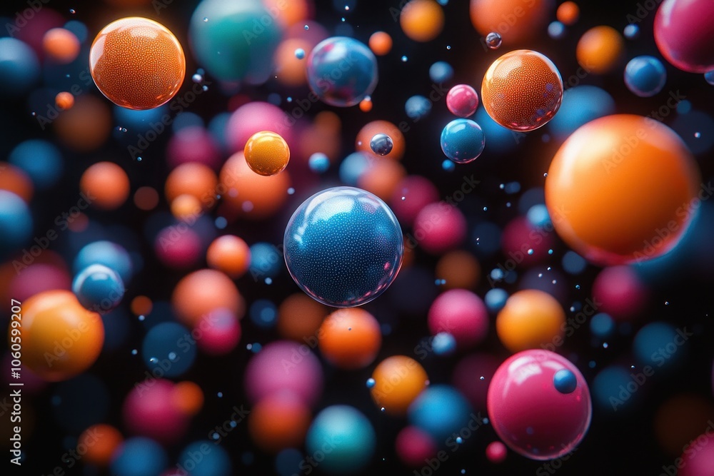 Poster Abstract 3D Render of Colorful Spheres Floating in Space