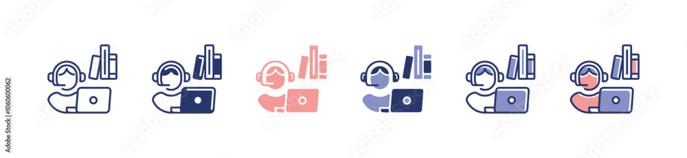 Poster people study online course icon set e-learning education student workshop conference digital learnin