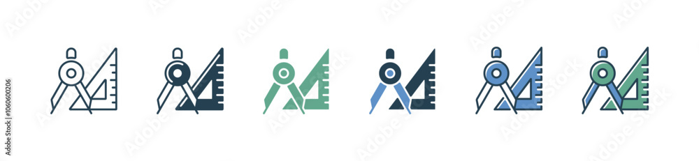 Poster simple geometry compass and triangle ruler icon set architecture drawing supply tool construction de