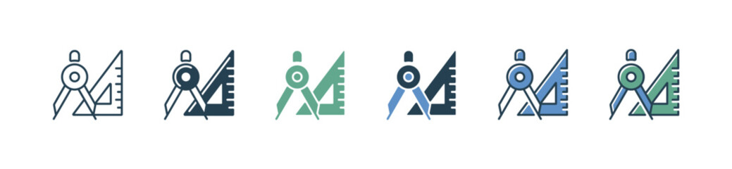 simple geometry compass and triangle ruler icon set architecture drawing supply tool construction designer measure tool vector illustration © elmantastic