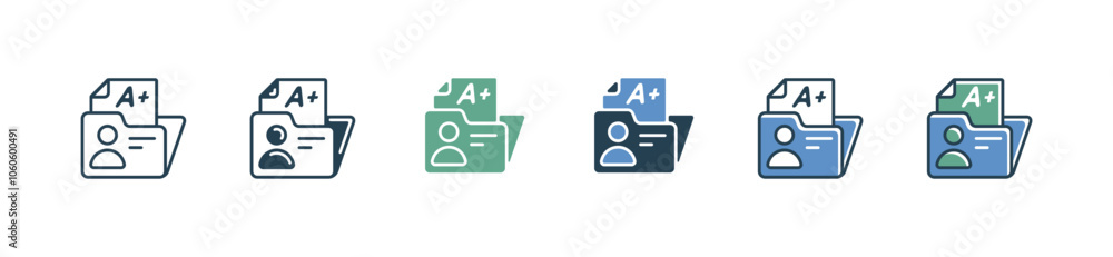 Leinwandbilder student exam score directory icon set education quiz test performance result evaluation data folder signs vector illustration for web and app