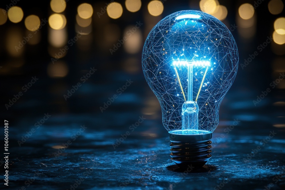 Aufkleber a glowing lightbulb with a network of lines inside