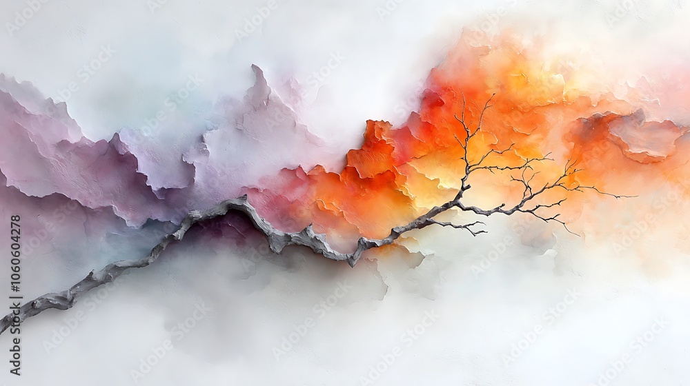 Aufkleber ethereal landscape displays vibrant colors and abstract shapes with delicate branching elements crea