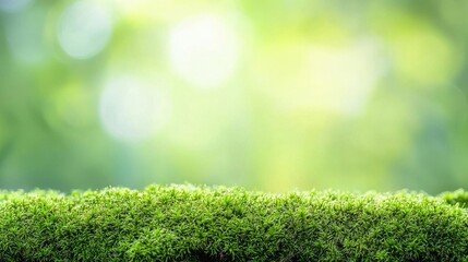 Fototapeta premium Macro shot of moss under sunlight, chlorophyll glowing green, intricate textures symbolizing photosynthesis and ecosystem richness