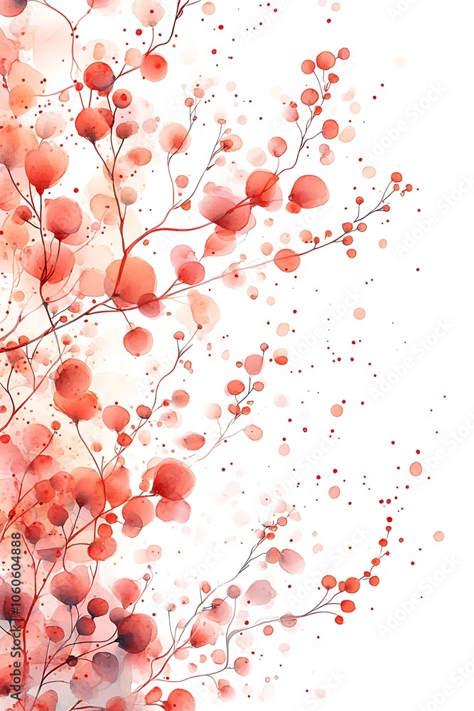 Aufkleber a vibrant display of abstract red and coral circles intertwined with delicate branches in a beautifu