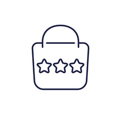 customer feedback, seller review line icon with shopping bag