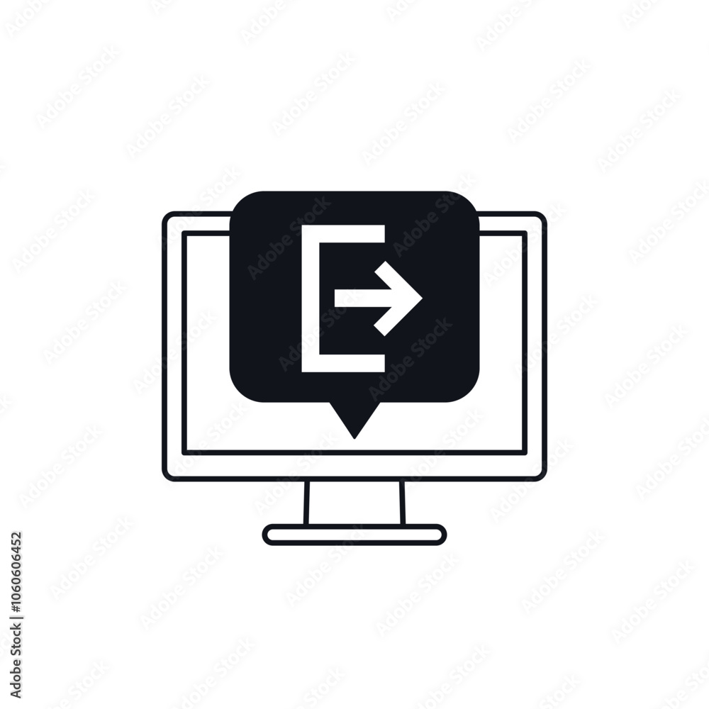 Poster logout icon with a computer on white