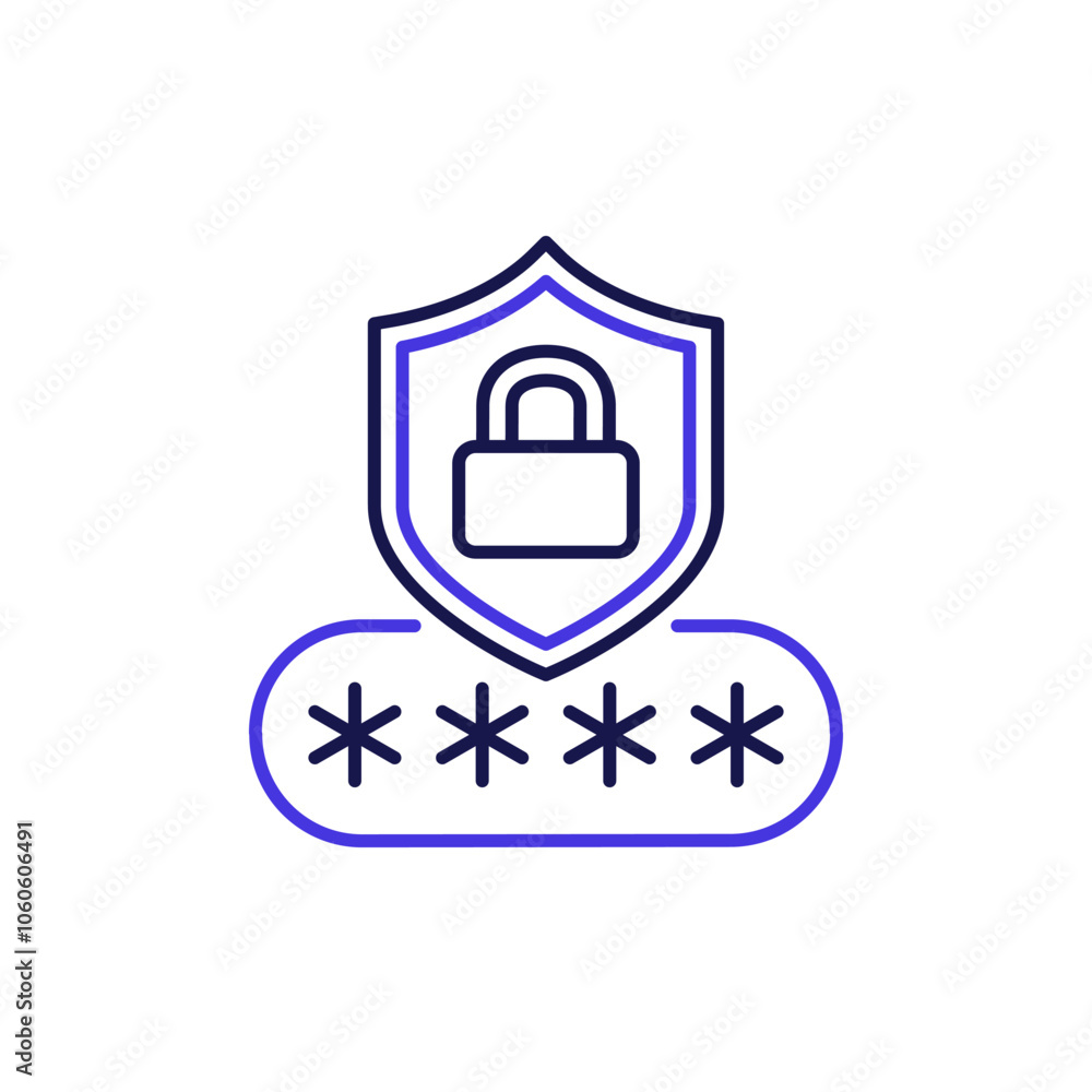 Poster password security line icon with shield and lock