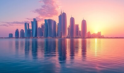 Obraz premium Doha skyline Qatar during a serene sunset