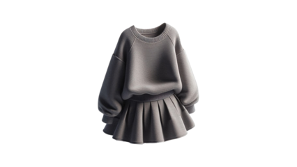 3d gray pleated skirt and gray sweater transparent background.