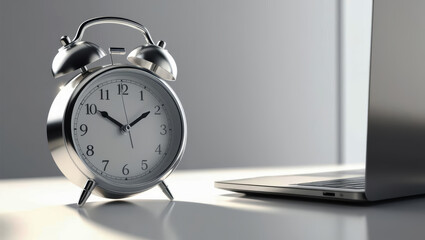 Alarm clock beside laptop, symbolizing business time and productivity