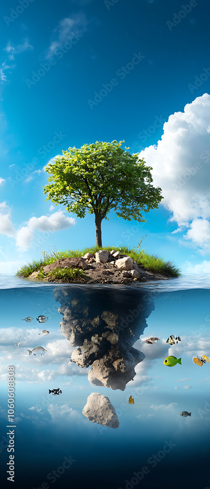 Aufkleber exploring the interconnectedness of nature the role of trees and aquatic life in achieving net zero 