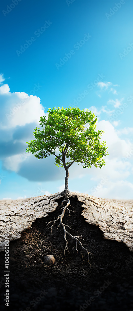 Poster the resilience of nature a hollow ground beneath a thriving tree symbolizing the journey towards net