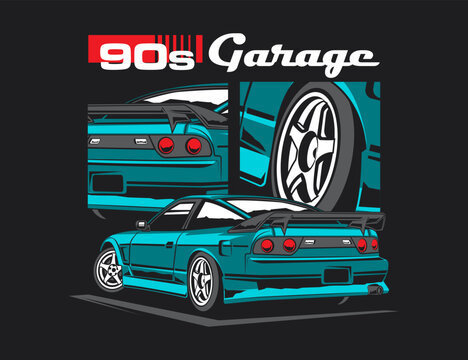 90s car garage tees printing design for vector illustration graphic
