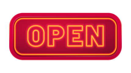 Open sign with glowing line in red color