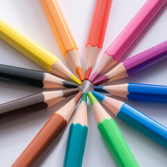 Naklejka premium set of colorful pencils on white background. Close up , macro photo.