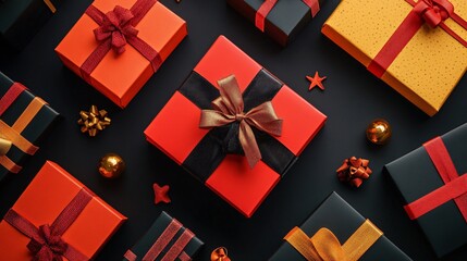 Obraz premium Vibrant gifts adorn the festive surface celebrating joy and togetherness in a colorful display