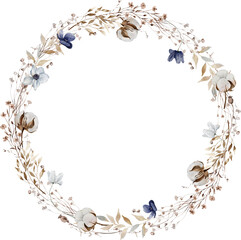 Watercolor Wreath with Anemones, Dried Herbs and Cotton