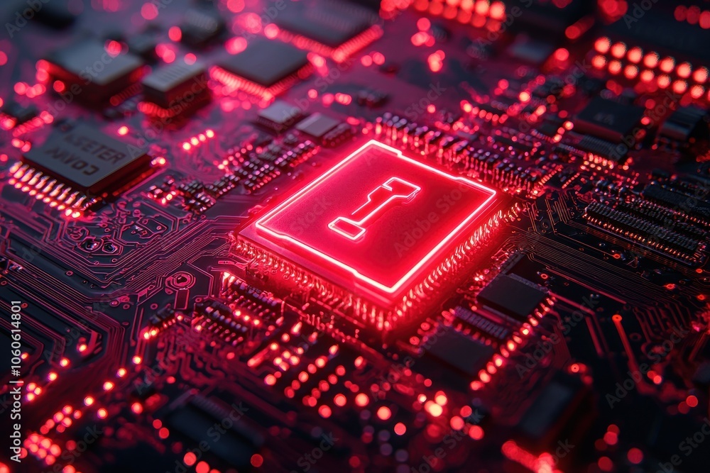 Poster Red Neon Light on a Circuit Board